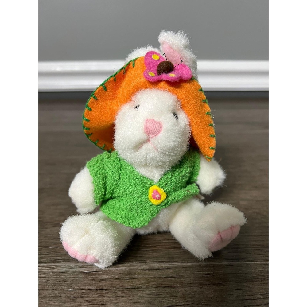 Russ Berrie Lil Sunshine Bunny Rabbit Plush Toy Orange Hat Green Vest 4550 7"